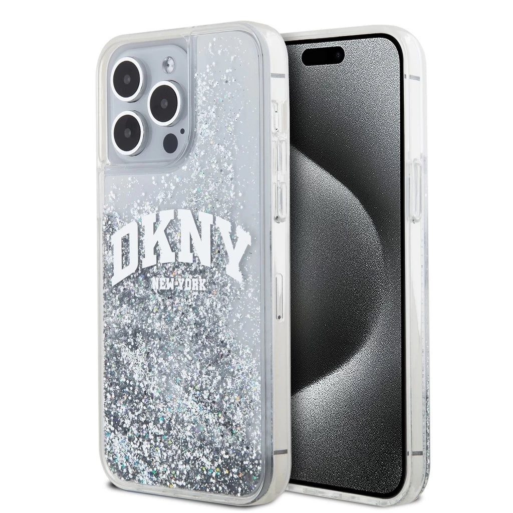 DKNY Liquid Glitter Arch Logo tok iPhone 15 Pro Max készülékhez átlátszó - iPhone 15 Pro Max tok a Domshop kínálatából