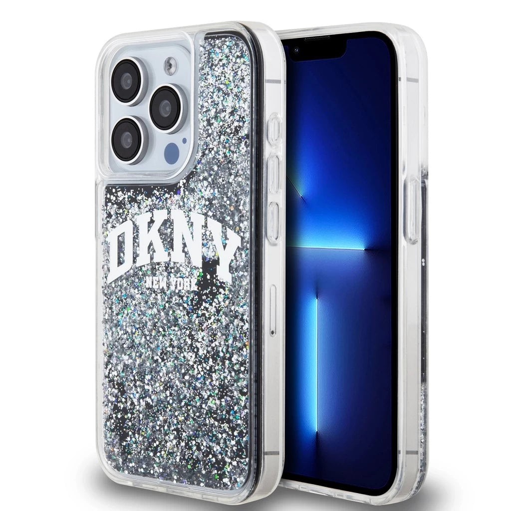 DKNY Liquid Glitter Arch Logo tok iPhone 15 Pro készülékhez fekete - iPhone 15 Pro tok a Domshop kínálatából