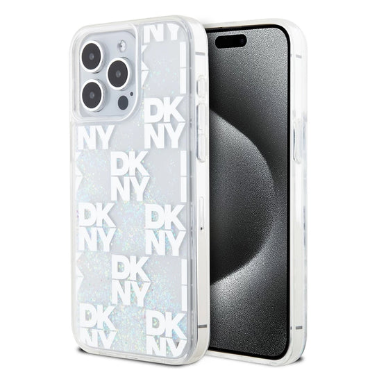 DKNY Liquid Glitter Checkered Pattern tok iPhone 15 Pro Max készülékhez áttetsző - iPhone 15 Pro Max tok a Domshop kínálatából