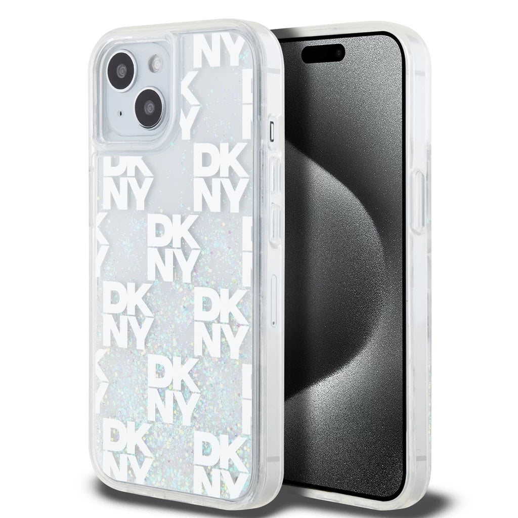 DKNY Liquid Glitter Checkered Pattern tok iPhone 15 készülékhez átlátszó - iPhone 15 tok a Domshop kínálatából