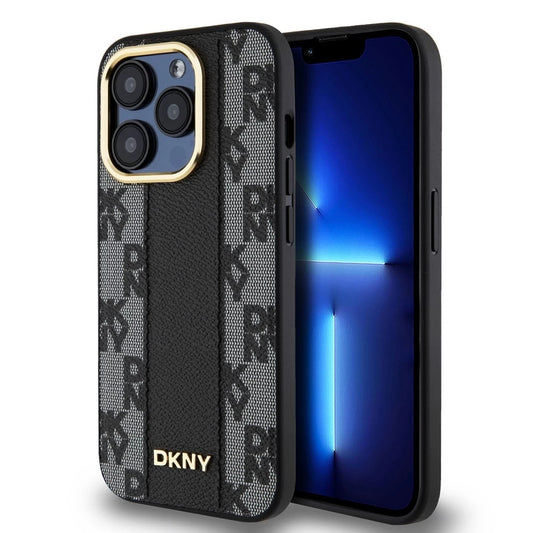 DKNY PU Leather Checkered Pattern Magsafe tok iPhone 15 Pro Max készülékhez fekete - iPhone 15 Pro Max tok a Domshop kínálatából