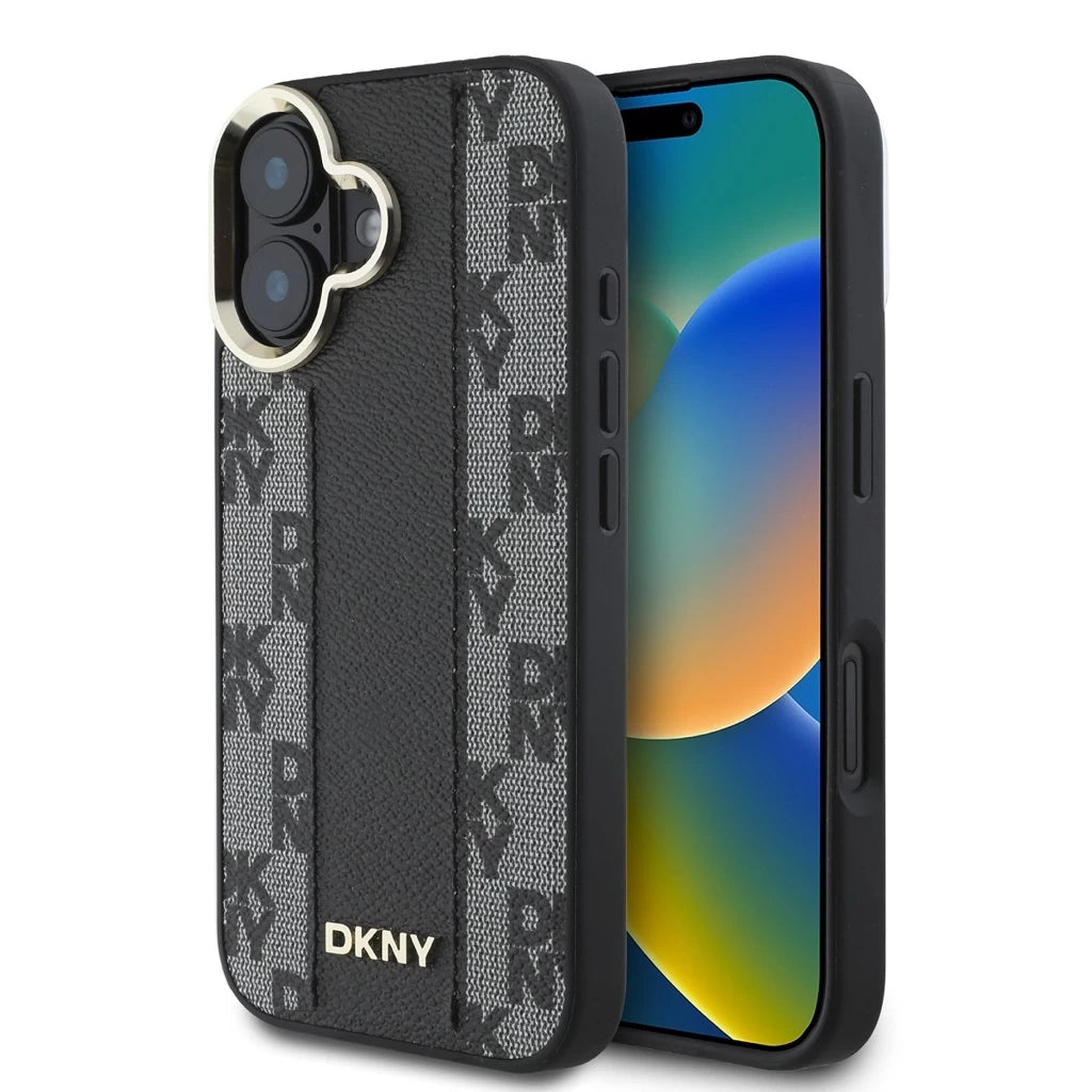 DKNY PU Leather Checkered Pattern Magsafe tok iPhone 16 készülékhez fekete - iPhone 16 tok a Domshop kínálatából
