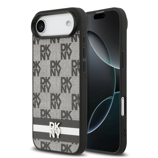 DKNY PU Leather Checkered Pattern and Stripe tok iPhone 17 Air készülékhez fekete - iPhone 17 Air tok a Domshop kínálatából