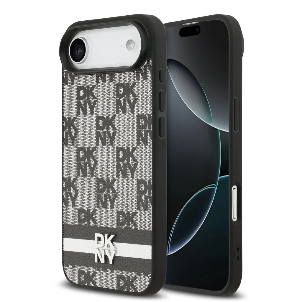 DKNY PU Leather Checkered Pattern and Stripe tok iPhone 17 Air készülékhez fekete - iPhone 17 Air tok a Domshop kínálatából