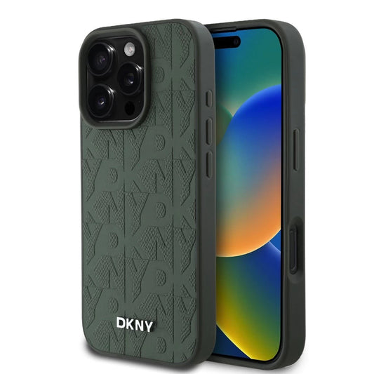 DKNY PU Leather Grid Pattern Magsafe tok iPhone 16 Pro készülékhez zöld - iPhone 16 Pro tok a Domshop kínálatából