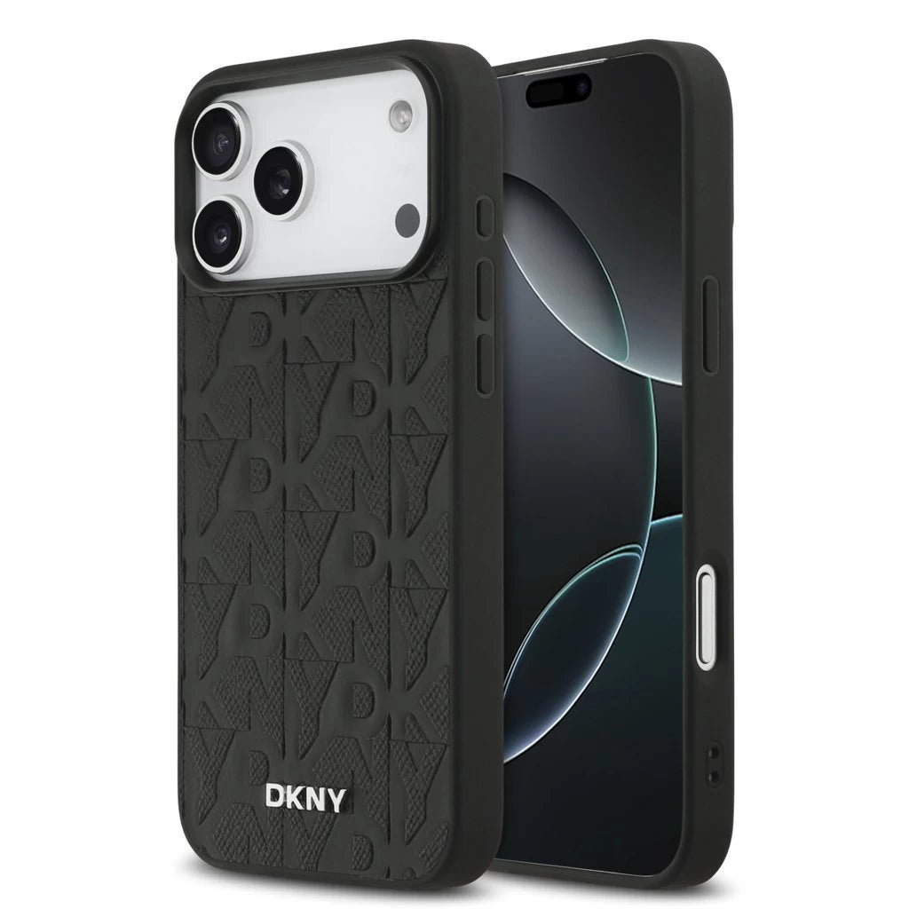 DKNY PU Leather Grid Pattern Magsafe tok iPhone 17 Pro Max készülékhez fekete - iPhone 17 Pro Max tok a Domshop kínálatából