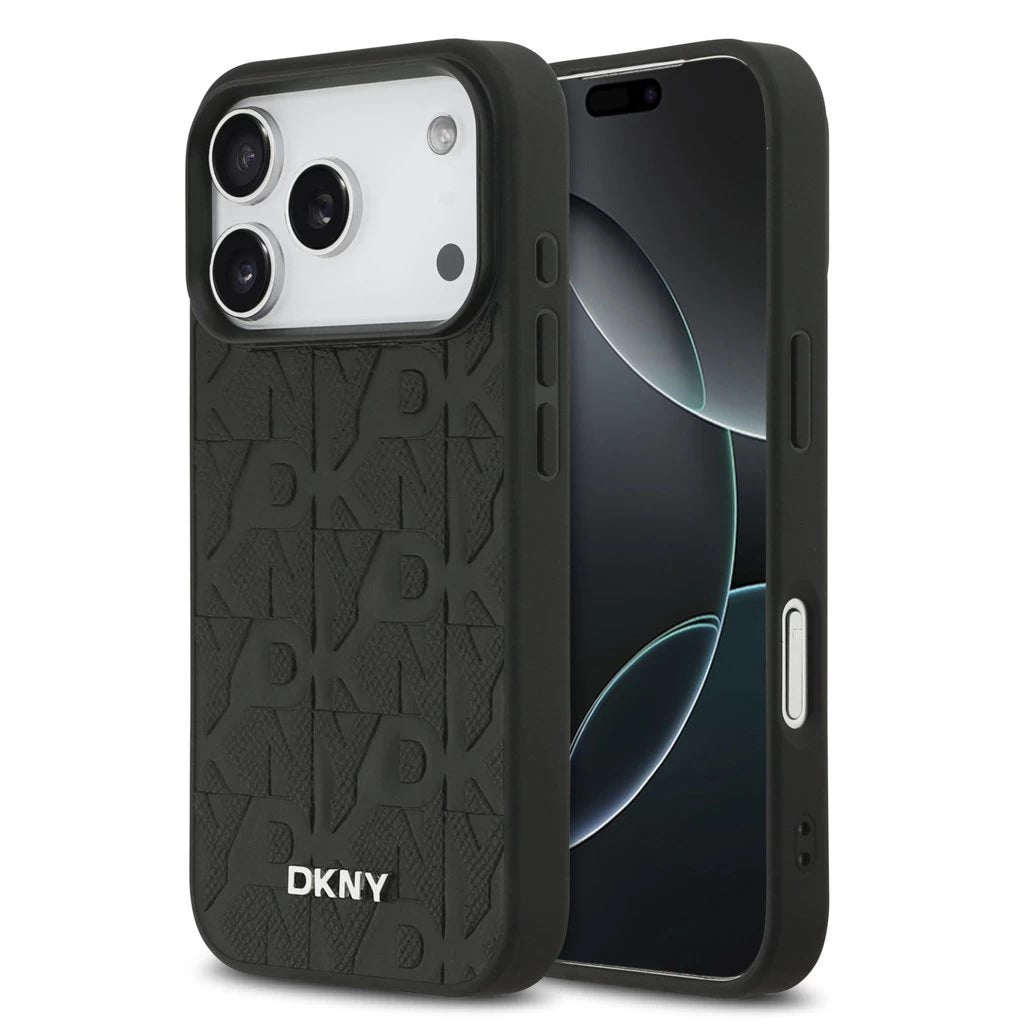 DKNY PU Leather Grid Pattern Magsafe tok iPhone 17 Pro készülékhez fekete - iPhone 17 Pro tok a Domshop kínálatából