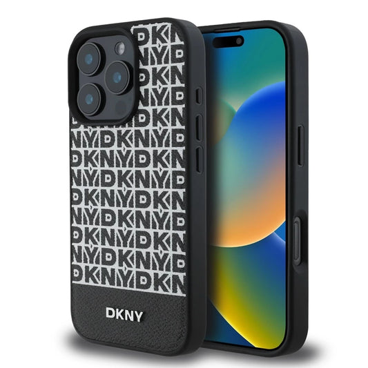 DKNY PU Leather Repeat Pattern Bottom Stripe MagSafe tok iPhone 16 Pro Max készülékhez fekete - iPhone 16 Pro Max tok a Domshop kínálatából