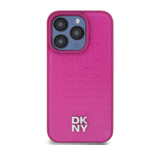 DKNY PU Leather Repeat Pattern Stack Logo Apple iPhone 15 Pro Magsafe tok, rózsaszín - iPhone 15 Pro tok a Domshop kínálatából