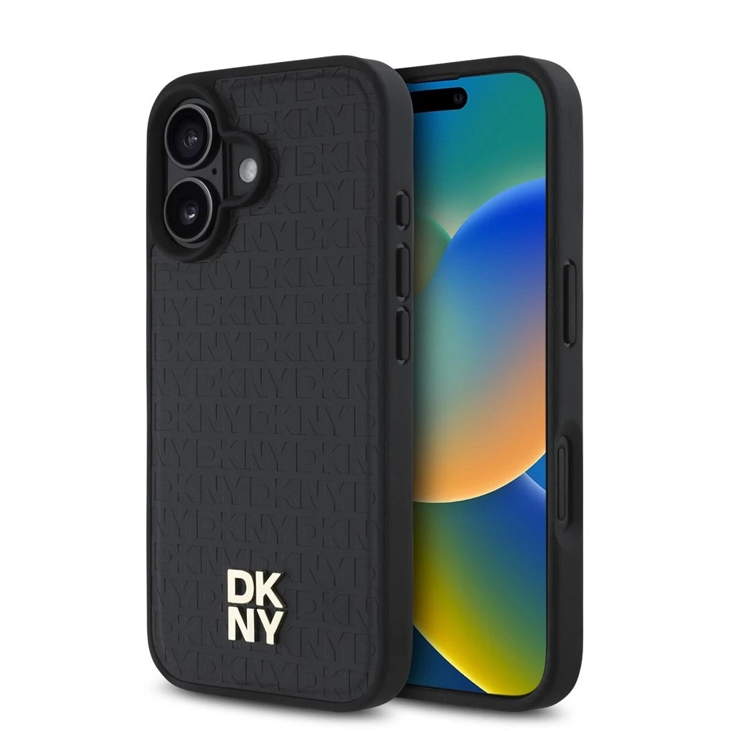 DKNY PU Leather Repeat Pattern Stack Logo MagSafe Tok iPhone 16 készülékhez fekete - iPhone 16 tok a Domshop kínálatából