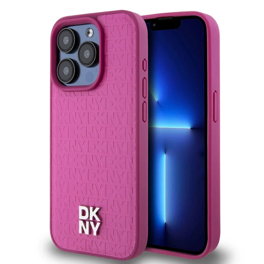 DKNY PU Leather Repeat Pattern Stack Logo MagSafe tok iPhone 15 Pro Max készülékhez rózsaszín - iPhone 15 Pro Max tok a Domshop kínálatából