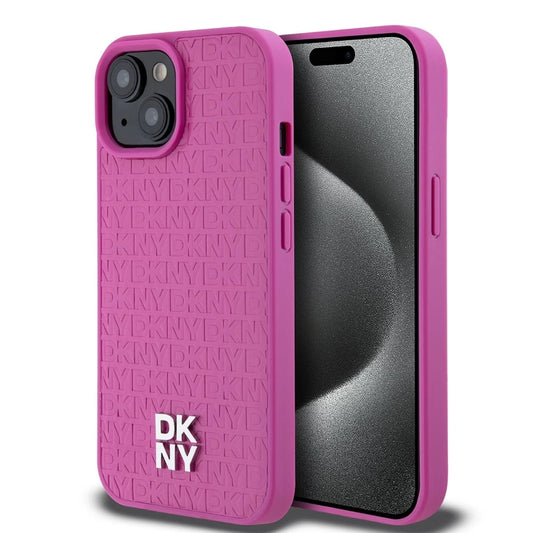 DKNY PU Leather Repeat Pattern Stack Logo MagSafe tok iPhone 15 készülékhez rózsaszín - iPhone 15 tok a Domshop kínálatából