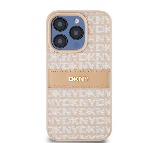 DKNY PU Leather Repeat Pattern Tonal Stripe iPhone 14 Pro Max hátlap tok, rózsaszín - iPhone 14 Pro Max tok a Domshop kínálatából