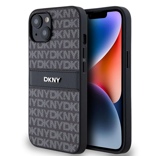 DKNY PU Leather Repeat Pattern Tonal Stripe tok iPhone 14 készülékhez fekete - iPhone 13/14 tok a Domshop kínálatából