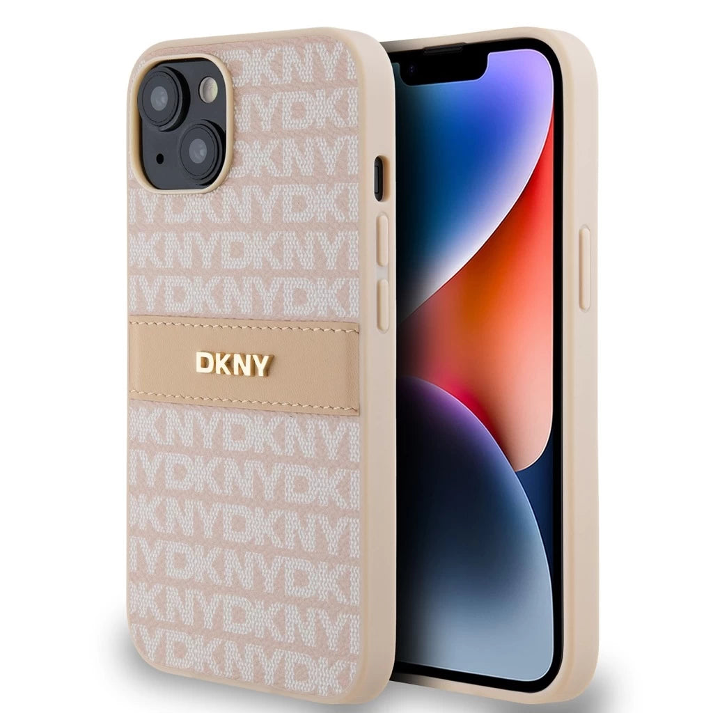 DKNY PU Leather Repeat Pattern Tonal Stripe tok iPhone 14 készülékhez rózsaszín - iPhone 13/14 tok a Domshop kínálatából