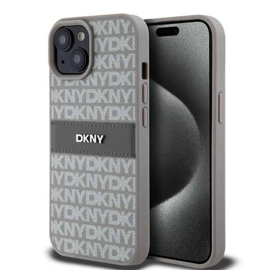 DKNY PU Leather Repeat Pattern Tonal Stripe tok iPhone 15 készülékhez bézs - iPhone 15 tok a Domshop kínálatából
