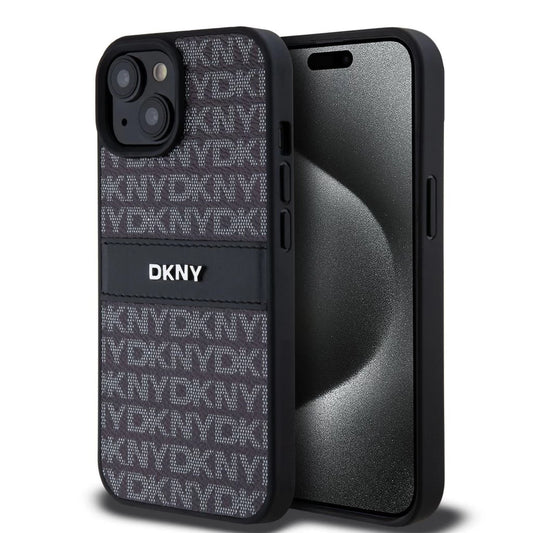DKNY PU Leather Repeat Pattern Tonal Stripe tok iPhone 15 készülékhez fekete - iPhone 15 tok a Domshop kínálatából