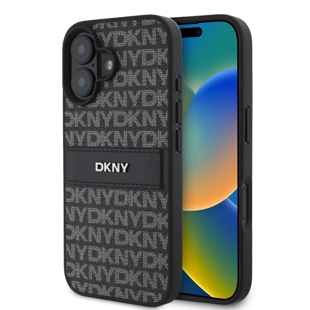 DKNY PU Leather Repeat Pattern Tonal Stripe tok iPhone 16 készülékhez fekete - iPhone 16 tok a Domshop kínálatából