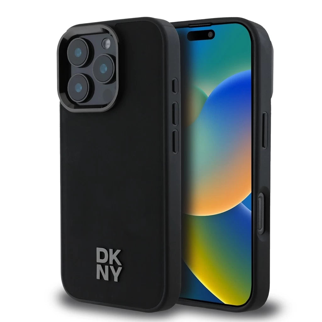 DKNY PU Leather Stack Logo Magsafe tok az iPhone 16 Pro készülékhez fekete - iPhone 16 Pro tok a Domshop kínálatából