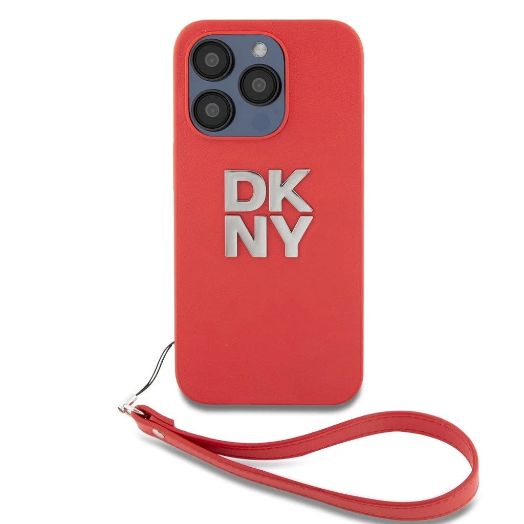 DKNY PU Leather Stack Logo Wrist Strap tok iPhone 14 Pro Max készülékhez piros - iPhone 14 Pro Max tok a Domshop kínálatából
