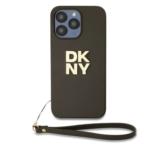 DKNY PU Leather Stack Logo csuklópántos tok iPhone 15 Pro készülékhez barna - iPhone 15 Pro tok a Domshop kínálatából