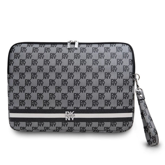 DKNY PU bőr Checkered Pattern and Stripe laptop tok 15/16" fekete - 15-16" laptop táskák a Domshop kínálatából