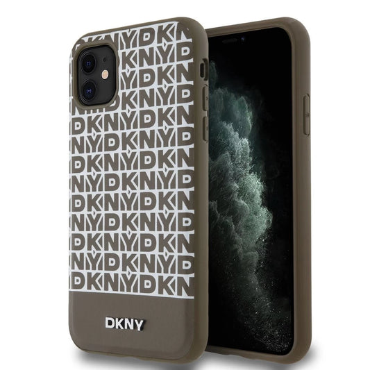 DKNY PU bőr Repeat Pattern Bottom Stripe MagSafe tok iPhone 11 készülékhez barna - iPhone 11 tok a Domshop kínálatából