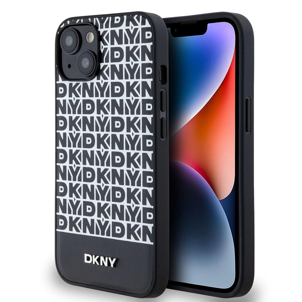 DKNY PU bőr Repeat Pattern Bottom Stripe MagSafe tok iPhone 14 készülékhez fekete - iPhone 13/14 tok a Domshop kínálatából