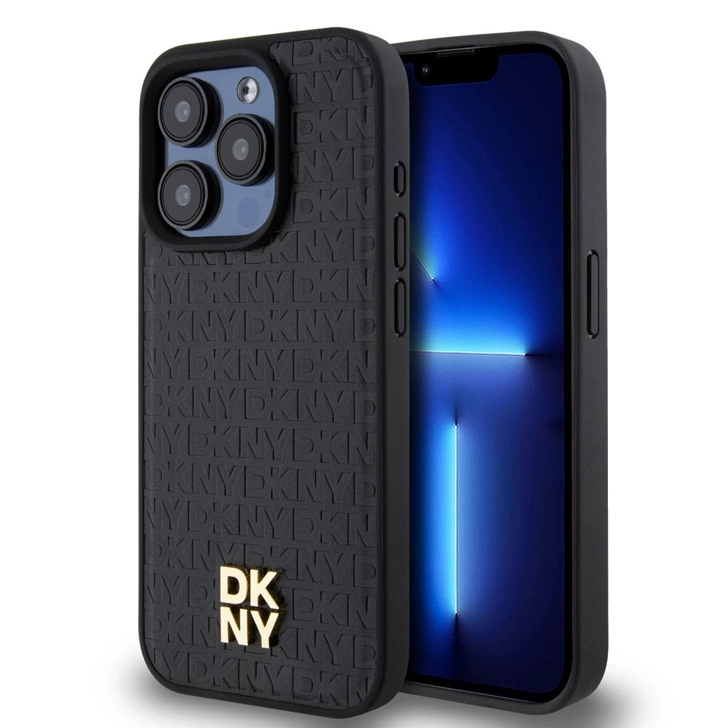 DKNY PU bőr Repeat Pattern Stack Logo MagSafe tok iPhone 15 Pro Max készülékhez fekete - iPhone 15 Pro Max tok a Domshop kínálatából