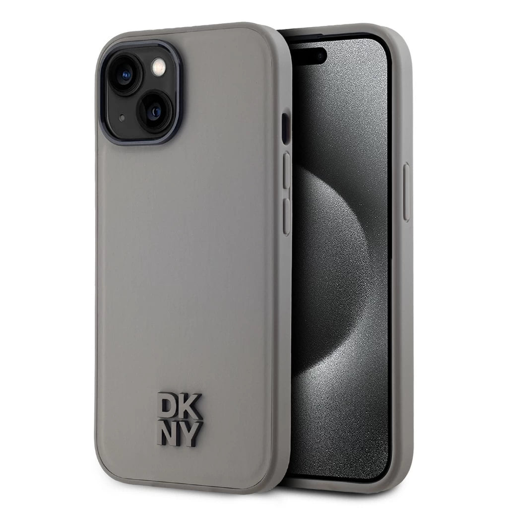 DKNY PU bőr Stack Logo MagSafe tok iPhone 15 készülékhez szürke - iPhone 15 tok a Domshop kínálatából
