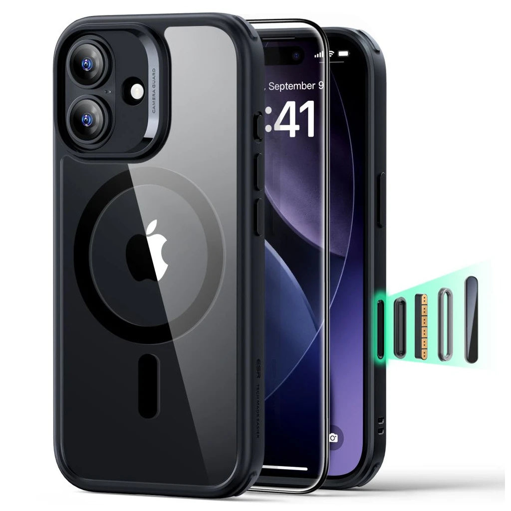 ESR CLASSIC HYBRID MAGSAFE tok & edzett üveg kijelzővédő iPhone 17 készülékhez – átlátszó/fekete - iPhone 17 tok a Domshop kínálatából