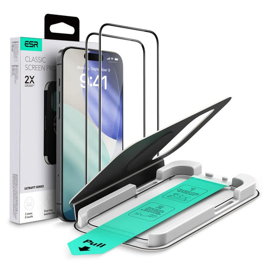 ESR UltrafiT edzett üveg kijelzővédő 2-PACK iPhone 17 Pro készülékhez fekete - iPhone 16 Pro/17/17Pro fólia a Domshop kínálatából