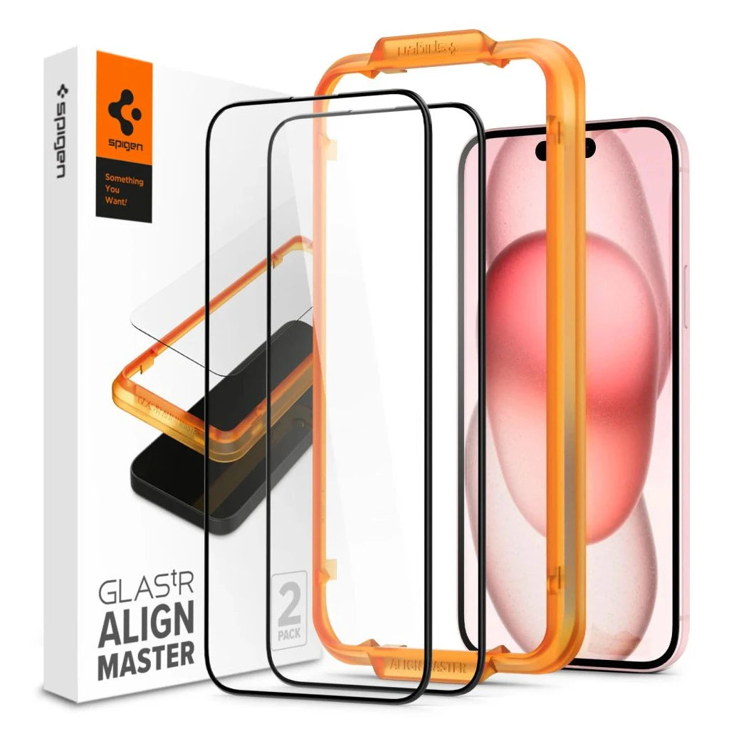 Edzett üveg kijelzővédő SPIGEN ALM GLASS FC 2-PACK iPhone 15 Plus készülékhez fekete - iPhone 15 Plus/16Plus fólia a Domshop kínálatából