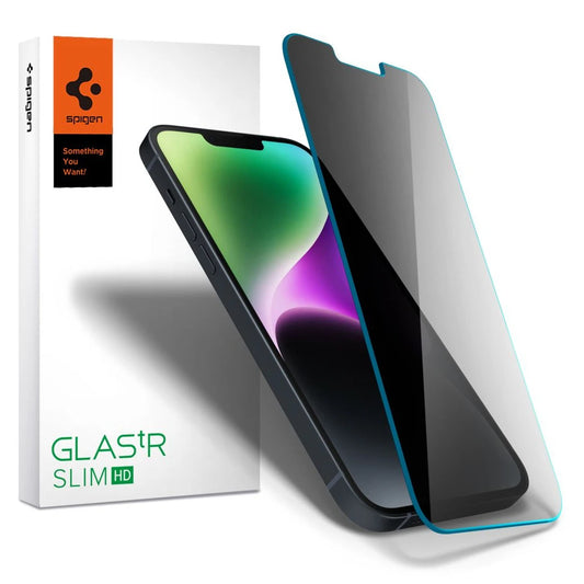 Edzett üveg kijelzővédő Spigen Glas.TR Slim iPhone 13 / 13 Pro / 14 / 16E készülékhez Privacy - iPhone 13/13Pro/14/16e fólia a Domshop kínálatából