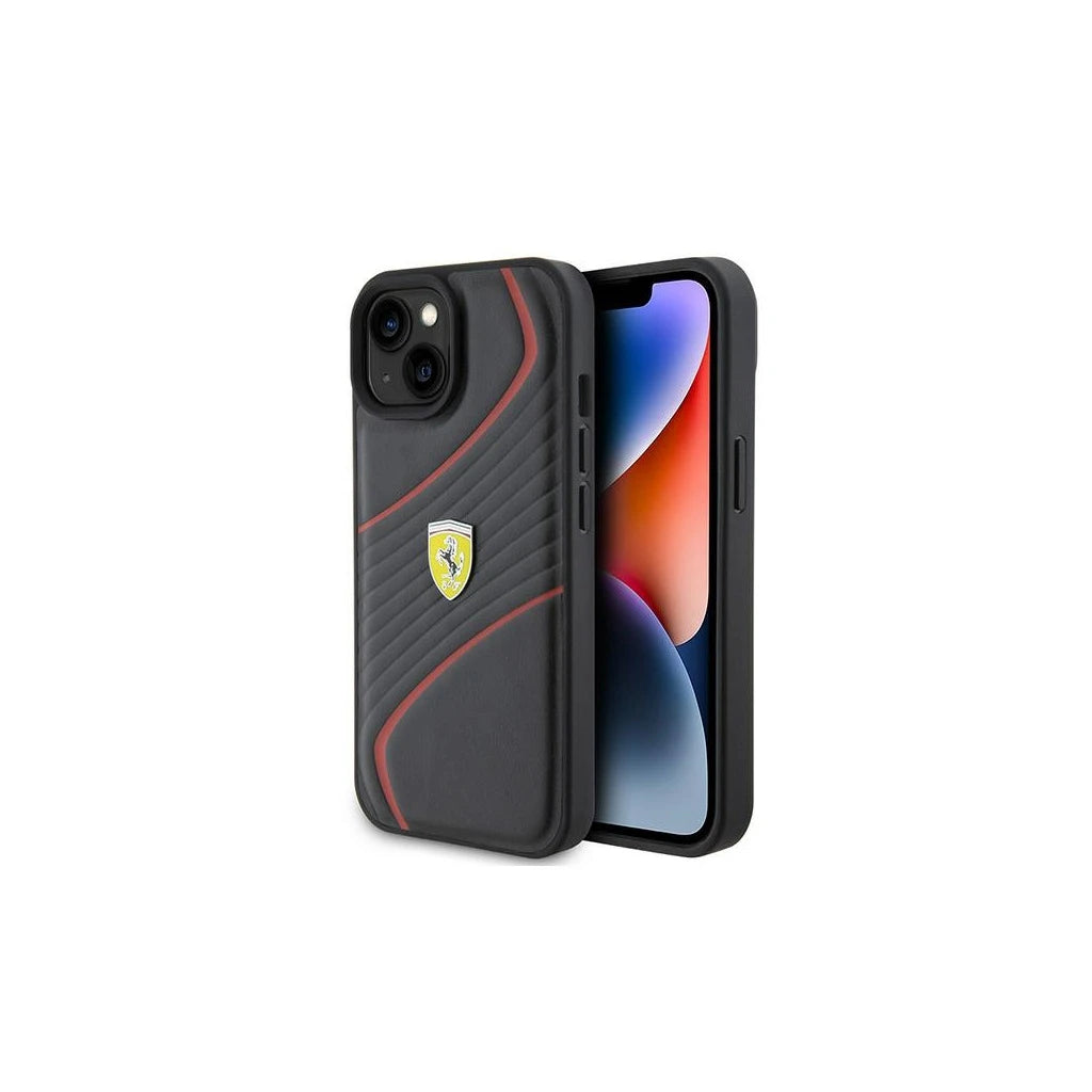 Ferrari FEHCP15SPTWK iPhone 15 / 14 / 13 6.1" készülékhez kemény tok Twist Metal Logo fekete - iPhone 13/14/15 tok a Domshop kínálatából