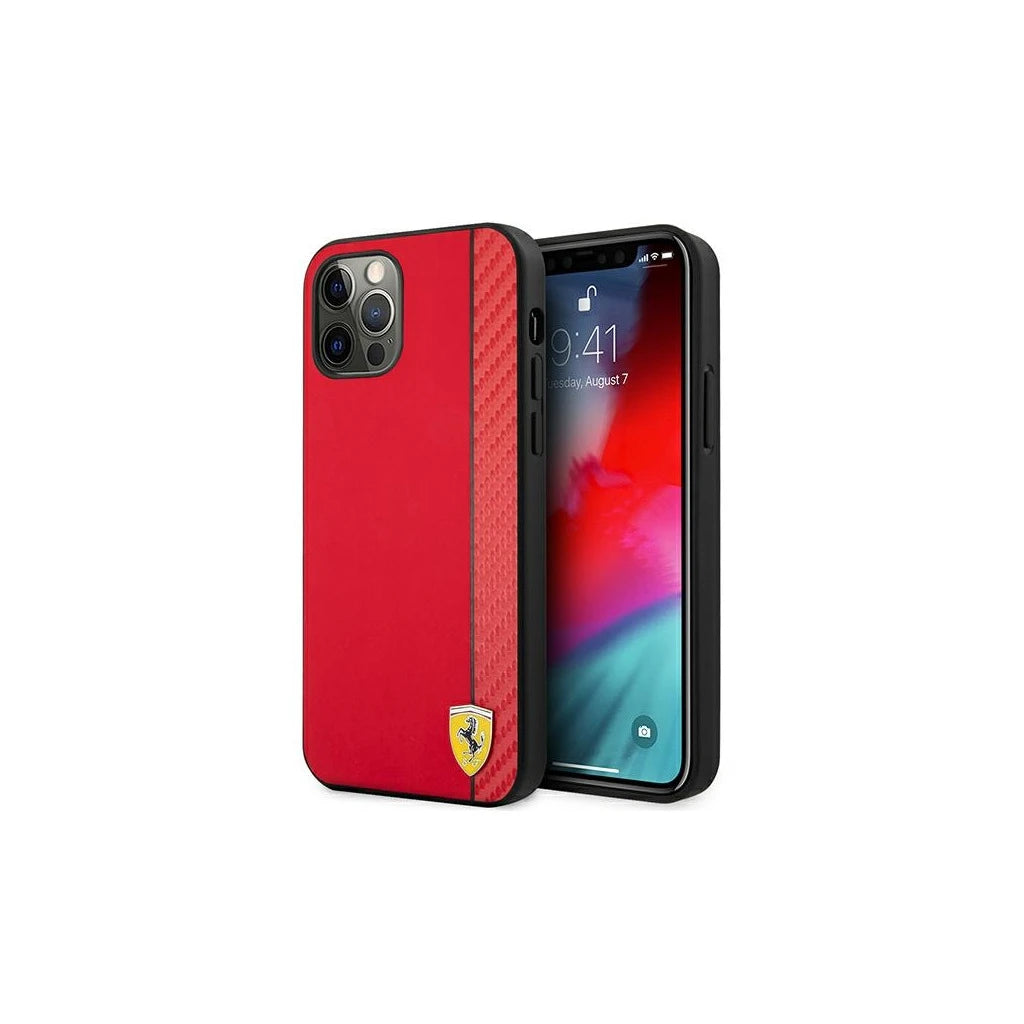 Ferrari FESAXHCP12LRE iPhone 12 Pro Max 6,7 készülékhez kemény tok On Track Carbon Stripe piros - iPhone 12 Pro Max tok a Domshop kínálatából