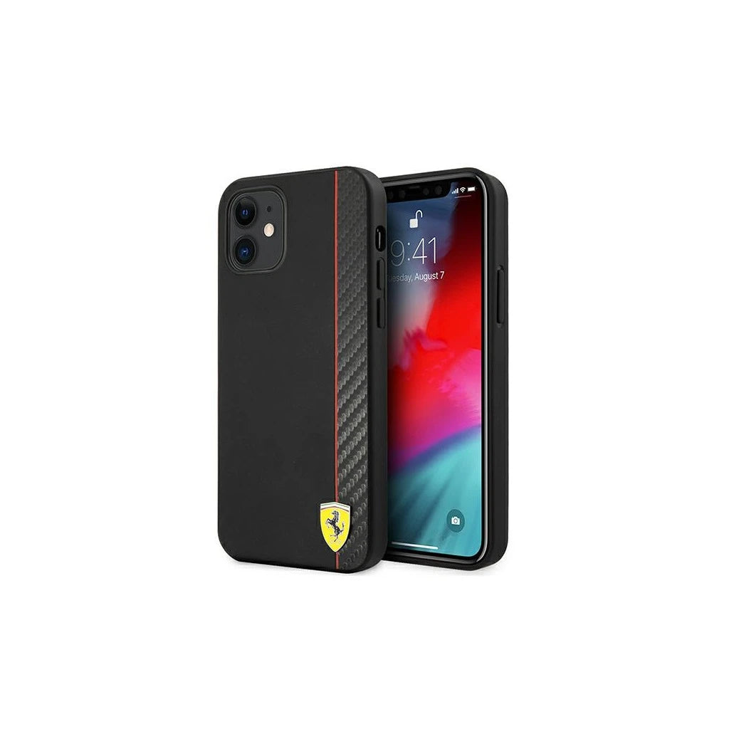 Ferrari FESAXHCP12SBK iPhone 12 mini készülékhez 5,4" kemény tok On Track Carbon Stripe fekete - iPhone 12 Mini tok a Domshop kínálatából