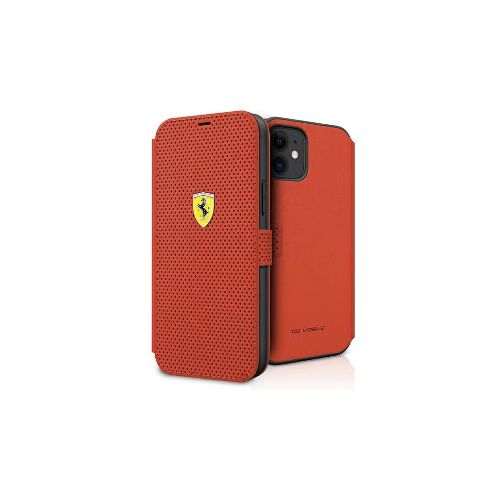 Ferrari FESPEFLBKP12SRE iPhone 12 mini (5,4") készülékhez Book On Track Perforated tok piros - iPhone 12 Mini tok a Domshop kínálatából