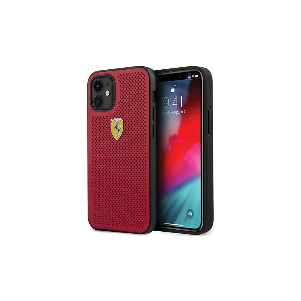 Ferrari FESPEHCP12SRE iPhone 12 mini (5,4") készülékhez kemény tok On Track Perforated, piros - iPhone 12 Mini tok a Domshop kínálatából