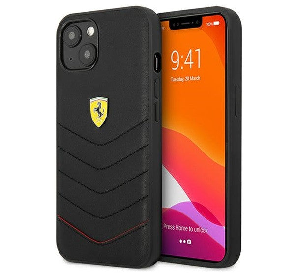 Ferrari Off Track Quilted Apple iPhone 13 mini hátlap tok, fekete - iPhone 13 Mini tok a Domshop kínálatából