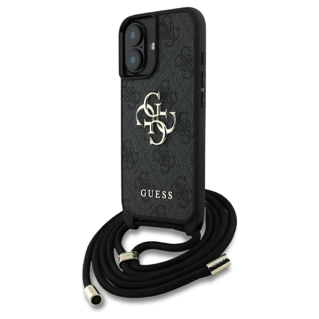 Guess 4G Big Logo Cord Stap Crossbody tok iPhone 16 Plus készülékhez fekete - iPhone 16 Plus tok a Domshop kínálatából