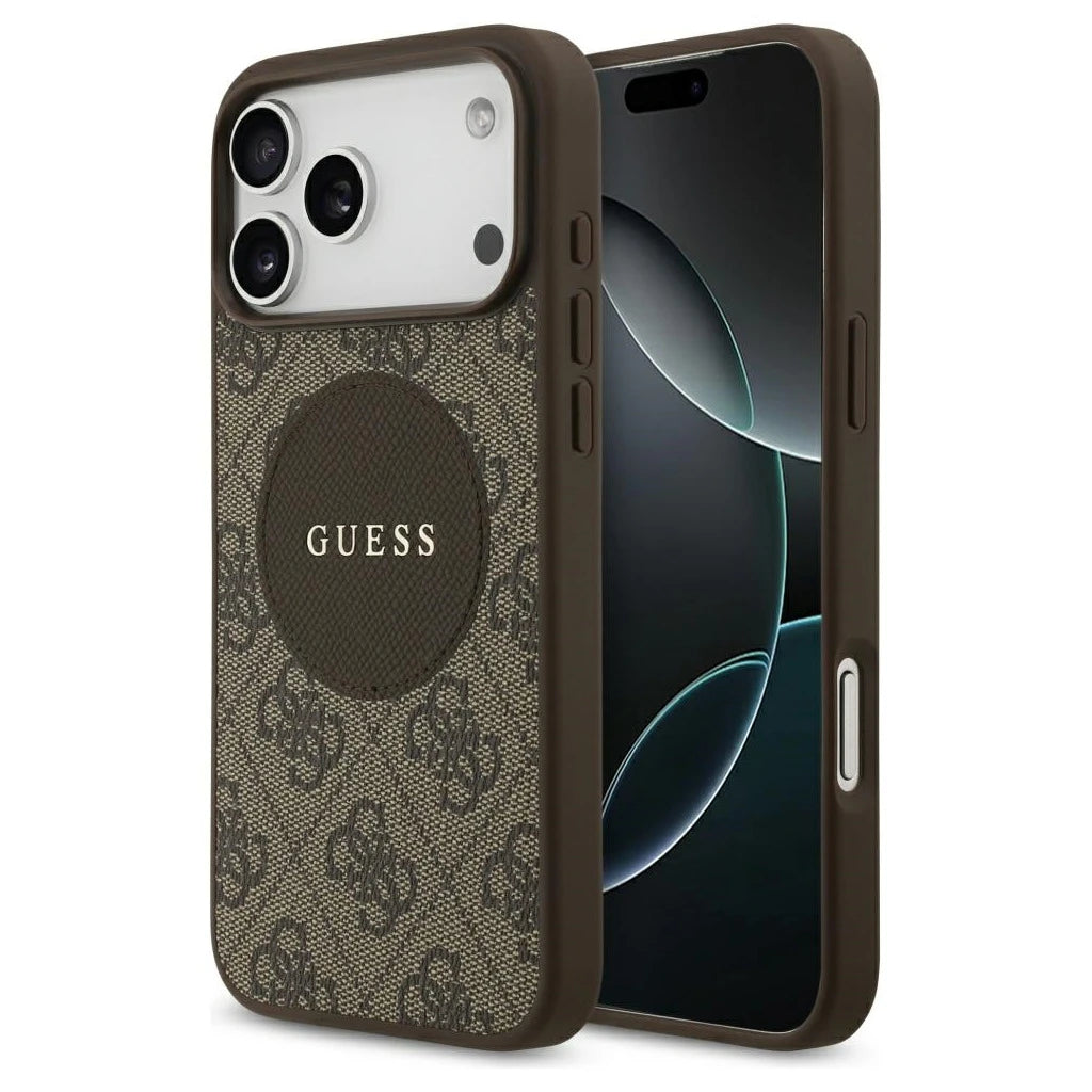 Guess 4G Circle Classic Logo MagSafe tok iPhone 17 Pro Max készülékhez barna - iPhone 17 Pro Max tok a Domshop kínálatából