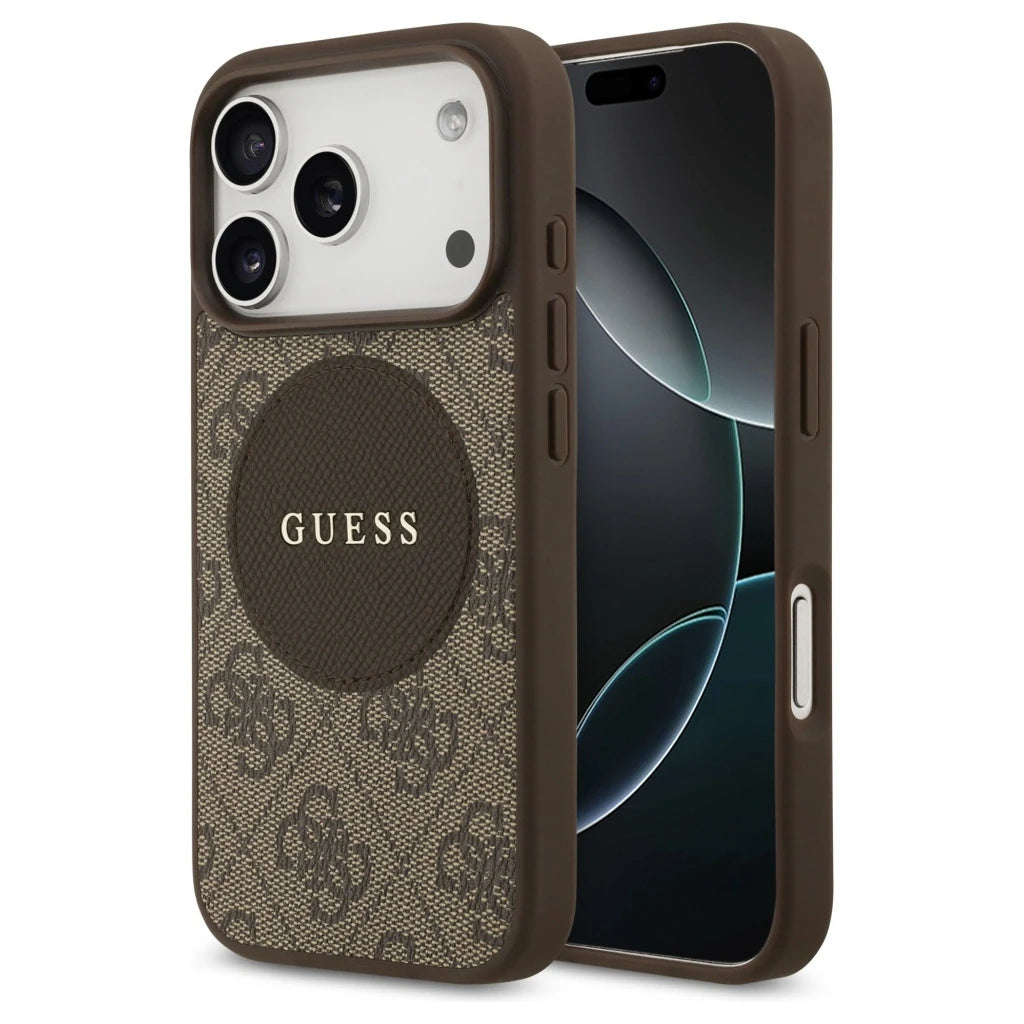 Guess 4G Circle Classic Logo MagSafe tok iPhone 17 Pro készülékhez barna - iPhone 17 Pro tok a Domshop kínálatából