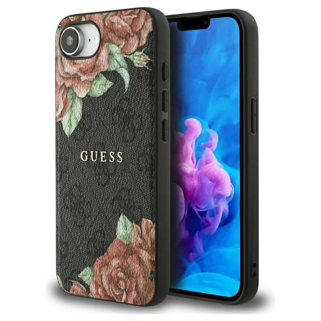 Guess 4G Flowers Print MagSafe tok iPhone 16e készülékhez fekete - iPhone 16e tok a Domshop kínálatából
