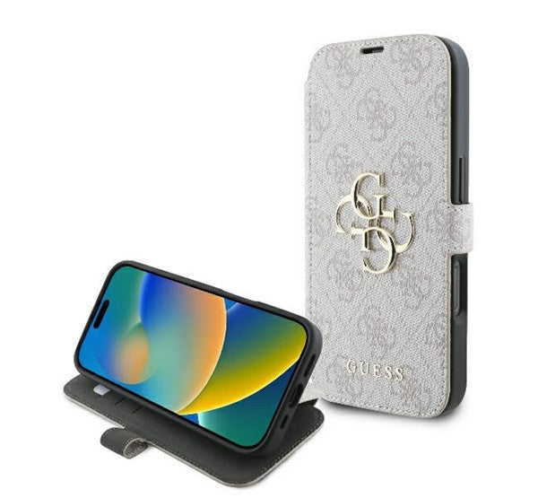 Guess 4G Metal Logo iPhone 16 Pro Max flip/oldalra nyíló tok, rózsaszín GUBKP16X4GMGPI - iPhone 16 Pro Max tok a Domshop kínálatából
