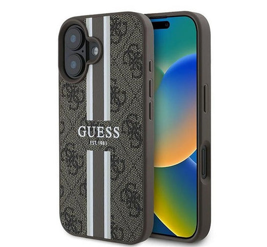 Guess 4G Printed Stripes MagSafe Apple iPhone 16 Plus hátlap tok, barna GUHMP16MP4RPSW - iPhone 16 Plus tok a Domshop kínálatából