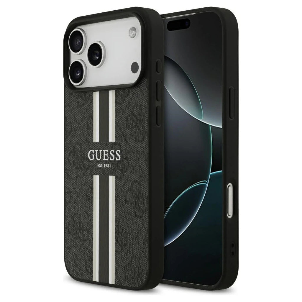 Guess 4G Printed Stripes MagSafe tok iPhone 17 Pro Max készülékhez fekete - iPhone 17 Pro Max tok a Domshop kínálatából