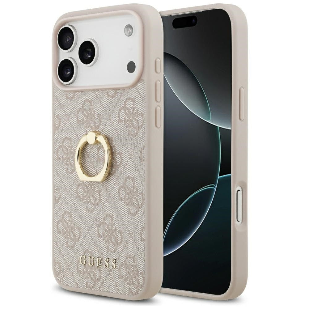 Guess 4G Ring Stand Apple iPhone 17 Pro Max tok, gyűrű alakú tartóval, rózsaszín - iPhone 17 Pro Max tok a Domshop kínálatából