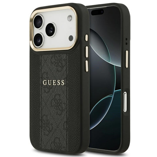 Guess 4G Stripe Apple iPhone 17 Pro MagSafe tok kameravédő kerettel, fekete-arany - iPhone 17 Pro tok a Domshop kínálatából