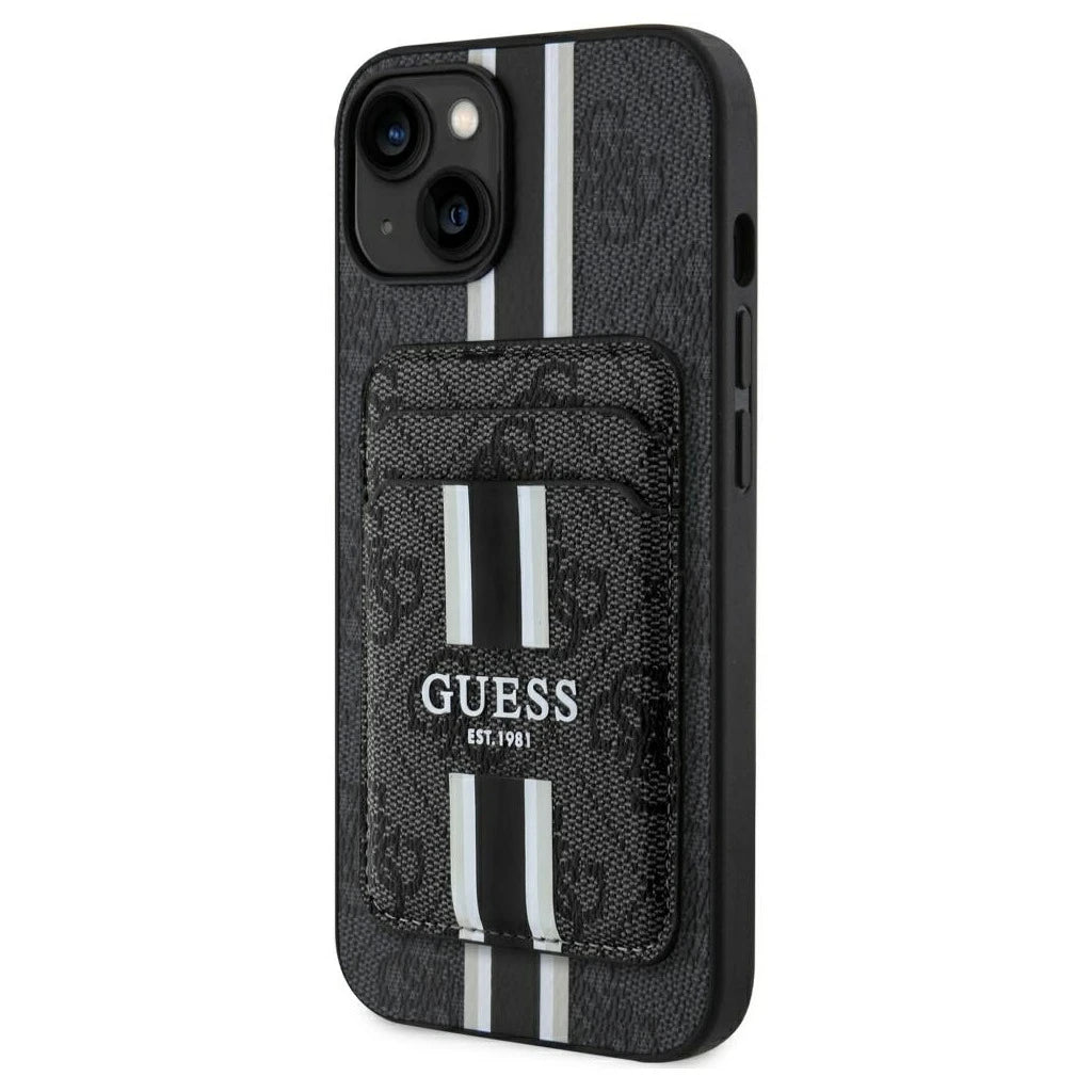 Guess 4G Stripes Magsafe tárcás tok iPhone 15 készülékhez fekete - iPhone 15 tok a Domshop kínálatából